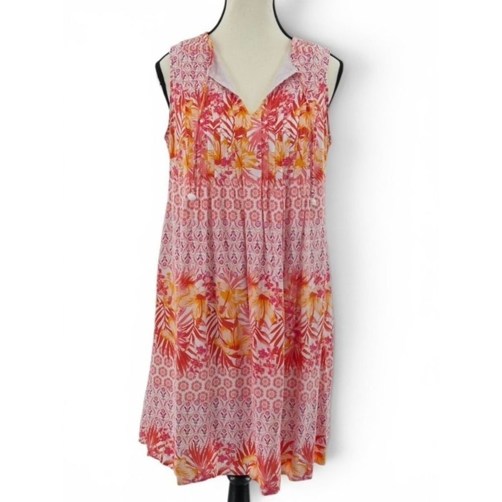Old Navy Tropical Floral Rayon Dress M Pink Orange‎ Lined Sleeveless Vacation